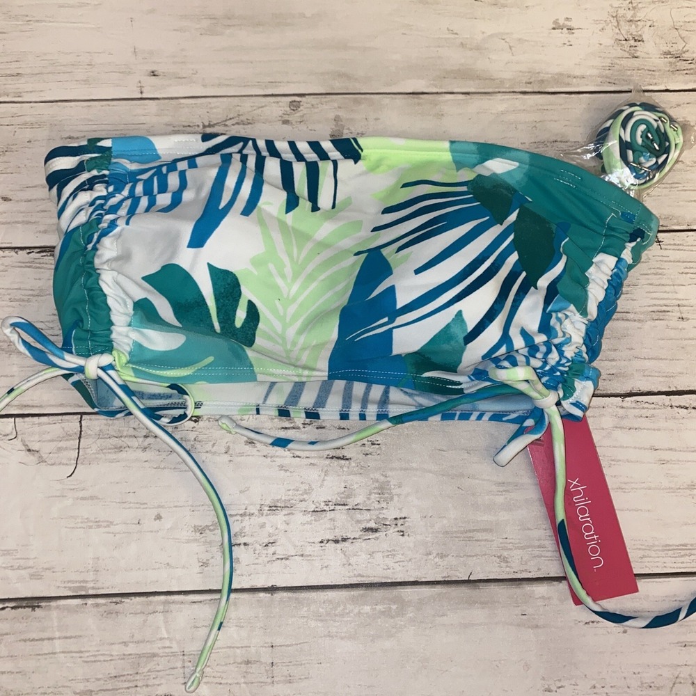 Xhilaration Bikini Top Womens Medium‎ Blue Green Tropical Swim Bandeau Target M